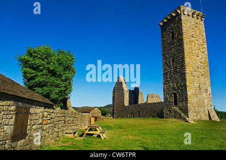 village and castle of La Garde Guerin, France, Lozere Stock Photo