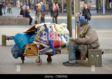 homeless person in the city of Duisburg, Germany, North Rhine-Westphalia, Ruhr Area, Duisburg Stock Photo
