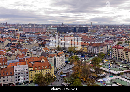 view from steeple of St Peter on the Vikualienmarkt, Alsp in the background, Germany, Bavaria, Muenchen Stock Photo