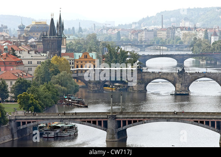 Bridges over the Vltava River in Prague, Czech Republic, Prague Stock Photo