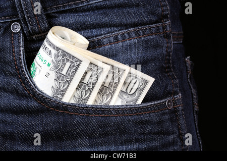 banknotes in trouser pocket, pocket money Stock Photo