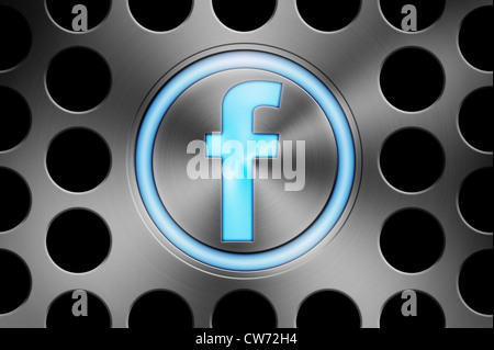 FACEBOOK icon button on an Apple Mac style brushed aluminium background. Concept image Stock Photo