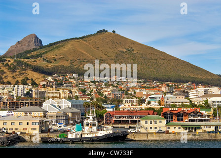 harbour of Cape Town in South Africa from seaside with the Signal Mountain in the background, South Africa, Capetown Stock Photo