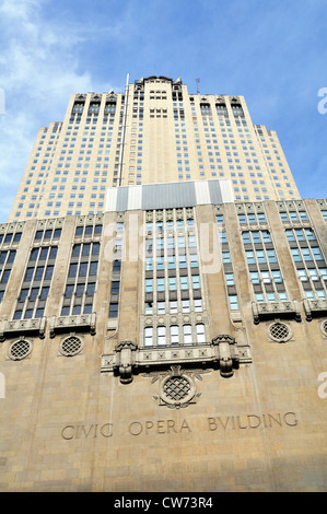 USA Illinois Chicago Civic Opera House along Chicago River, Art Deco structure opened in 1929. Stock Photo