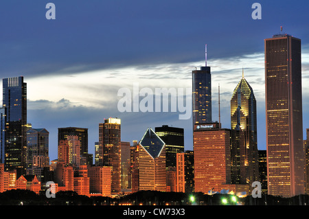 USA Illinois Chicago North Loop skyline at dusk. Stock Photo