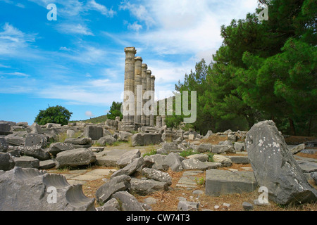 Athena temple in Priene, Turkey, West Anatolia, Priene Stock Photo