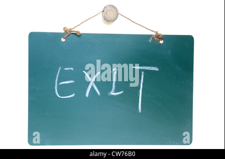 Exit sign on green board isolated on white background Stock Photo