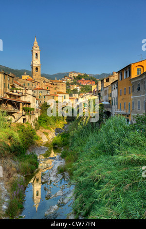 church San Tomaso and bridge Ponte Grande, Italy, Liguria, Riviera dei Fiori Stock Photo