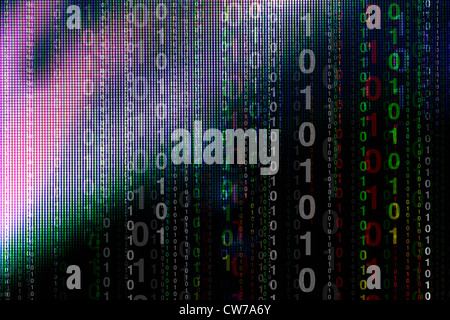 Abstract binary code on led background Stock Photo