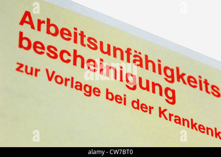 certificate of disability, Germany Stock Photo