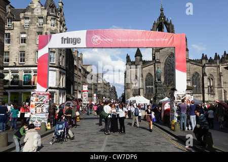 Edinburgh Festival Fringe street performance space entrance, High Street, Royal Mile, Scotland, UK Stock Photo