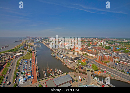 view from the Atlantic Hotel Sail City over the new harbour, Germany, Freie Hansestadt Bremen, Bremerhaven Stock Photo