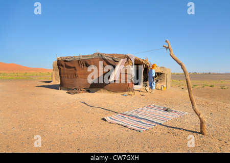 berber's hut in the desert, Morocco Stock Photo