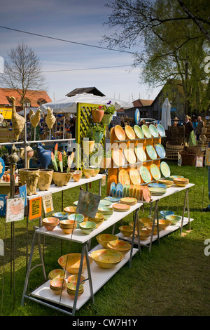pottery market, colourful pottery, Germany, Bavaria, Diessen am Ammersee Stock Photo