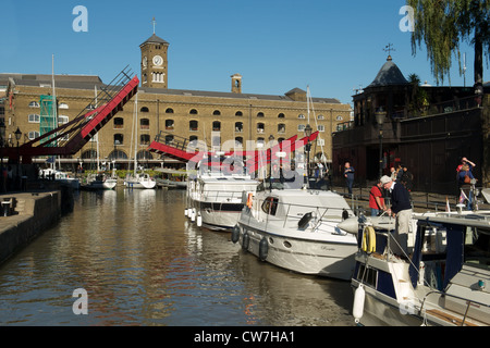 St Katherine Docks with open bridge, Borough of Tower Hamlets, East London, UK Stock Photo