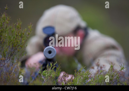 view into gun barrel of a deer stalker, United Kingdom, Scotland, Cairngorms National Park Stock Photo
