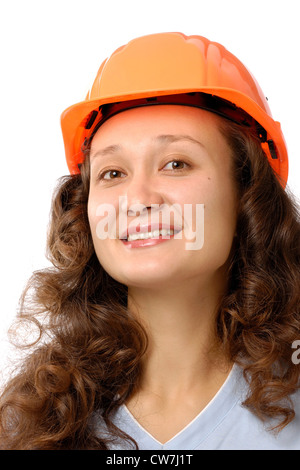 female building worker with hardhat Stock Photo
