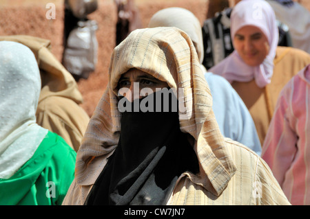 elderly woman wearing a niqab, Morocco, Fes Stock Photo