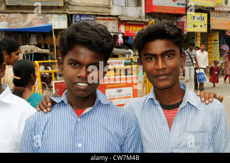 Two young Indian men pose for the camera Stock Photo