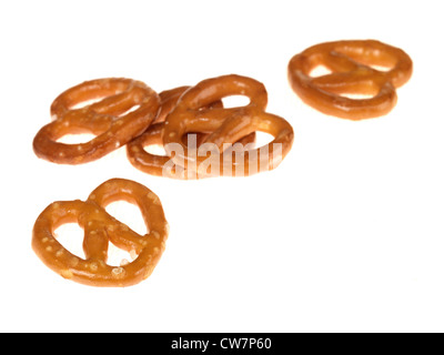 Pile Or Stack Of Salted Pretzels Savoury Snacks Isolated Against A White Background With A Clipping Path And No People Stock Photo