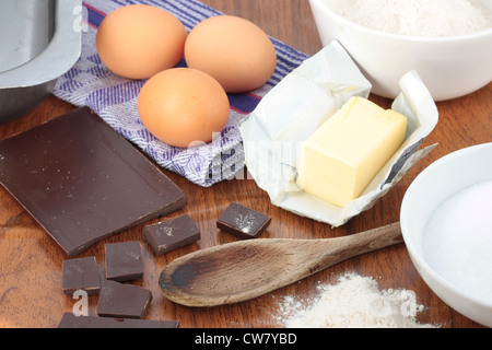 Ingredients for baking a chocolate cake or chocolate brownies. Stock Photo