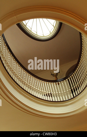 Interior skylight and circular railing with taxidermy animal. Stock Photo