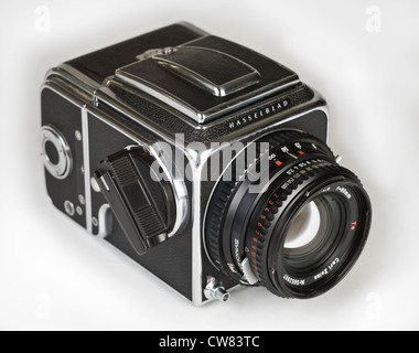 Hasselblad 500 C/M Camera with Carl Zeiss PLANAR T 80mm Standard  Lens on White Background Stock Photo