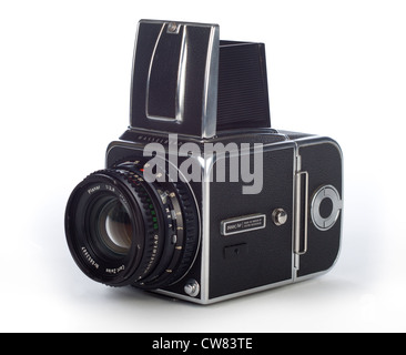 Hasselblad 500 C/M Camera with Carl Zeiss PLANAR T 80mm Standard  Lens on White Background Stock Photo