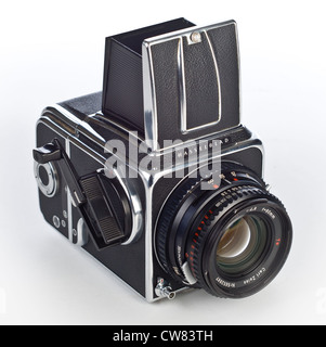 Hasselblad 500 C/M Camera with Carl Zeiss PLANAR T 80mm Standard  Lens on White Background Stock Photo