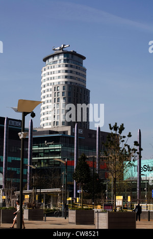 Office and apartment buildings BBC Media City  North Bay Salford Quays Salford Greater Manchester England Stock Photo