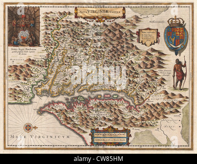 1630 Hondius Map of Virginia and the Chesapeake Stock Photo