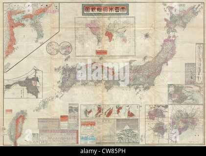 1895 Meiji 28 Japanese Map of Imperial Japan with Taiwan Stock Photo