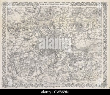 1855 Colton Map or Plan of London, England Stock Photo