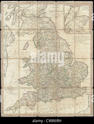 1790 Faden Map of the Roads of Great Britain or England - Stock Photo