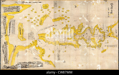 1850 Hand Drawn Japaese Map of Hokkaido, Japan Stock Photo