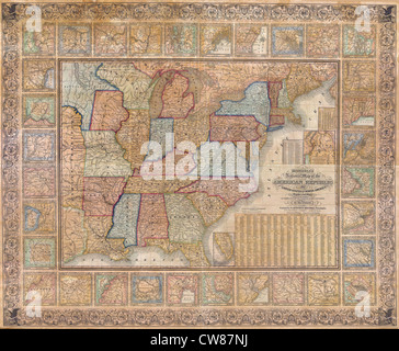 1845 Mitchell Wall Map of the United States (partial Republic of Texas Stock Photo
