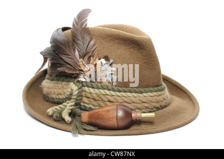 hunting gear - old traditional wool hat and game call for foxes Stock Photo