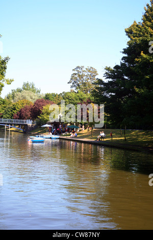 Rowing boats and boat house, Royal Military Canal, Prospect Road, Hythe, Folkestone, Kent, England, UK Stock Photo