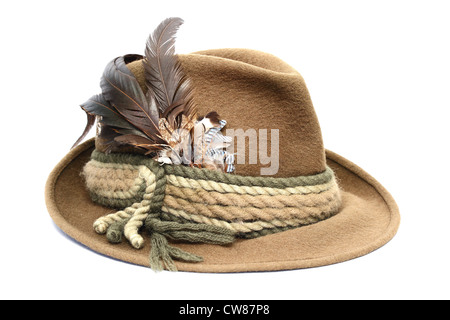 traditional german hunting hat over white background Stock Photo