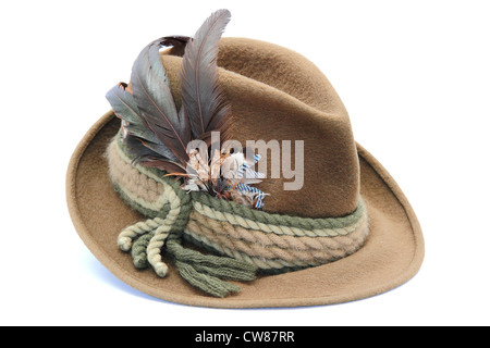 german hunting hat decorated with pheasant and jay feathers Stock Photo