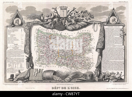 1852 Levasseur Map of the Department De L'Oise, France Stock Photo