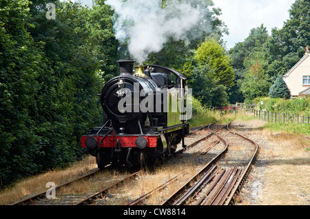 Bodmin & Wenford Railway, Cornwall, England. GWR tank engine running round its  train at Wenford. Stock Photo