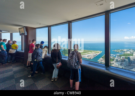 View over Lake Ontario from the LookOut Level at the top of the CN Tower, Toronto, Ontario, Canada Stock Photo