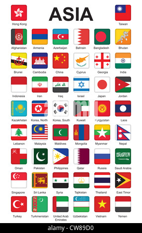 set of push buttons with flags of Asia illustration Stock Photo