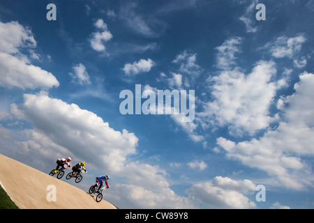 Action in the Men's Cycling BMX event at the Olympic Summer Games, London 2012 Stock Photo