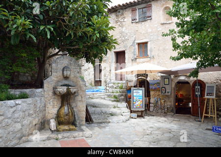 Courtyard with drinking fountain, Èze, Côte d'Azur, Alpes-Maritimes, Provence-Alpes-Côte d'Azur, France Stock Photo