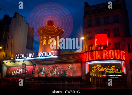 Moulin Rouge, French for Red Mill, is a cabaret in the Pigalle area of Paris, France Stock Photo