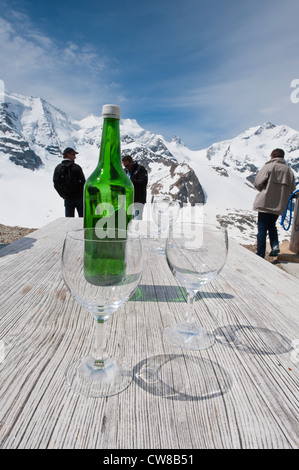 Diavolezza Peak, Switzerland. At the summit of Diavolezza Peak Graubunden. Stock Photo