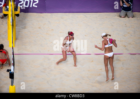 April Ross -L- and Jennifer Kessy (USA) competing in Beach Volleyball at the Olympic Summer Games, London 2012 Stock Photo