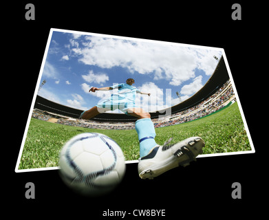 Sportsman Kicking Soccer Ball, Digital Manipulated Stock Photo